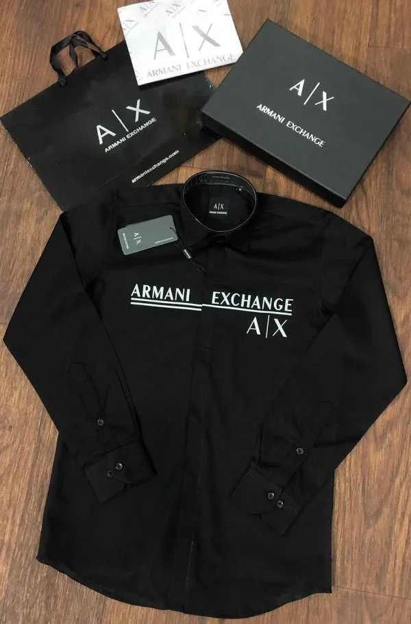 Armani Exchange Reflective Print Premium Black Shirt With Brand Box Packing And Carry Bag 1474