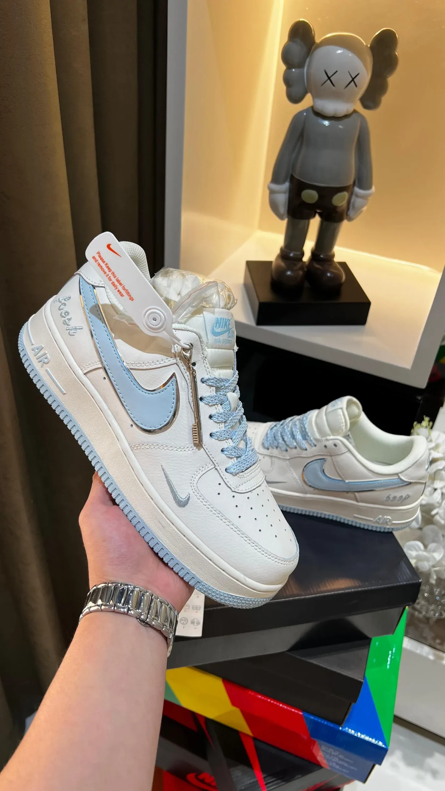 Nike AirForce 1 Low Keep Fresh Beige Blue Silver Shoes