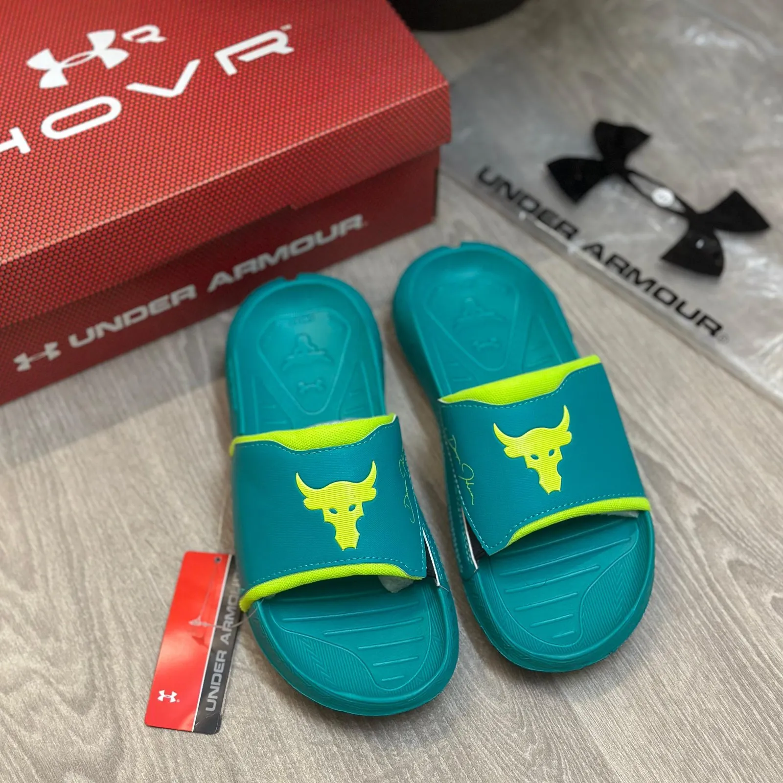 Under Armour Project Rock 3 Green Neon Premium Slides